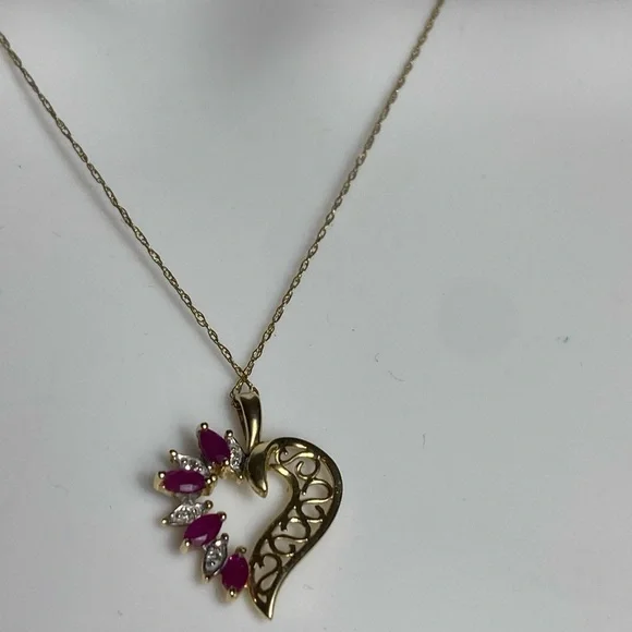 Chain Necklace 10K Yellow Gold Ruby & Diamond ADL Abraham David Loewenstark - Picture 6 of 10